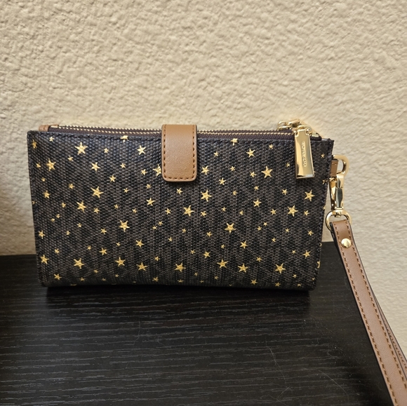 Michael Kors Boxed Jet Set Medium Double Zip Wallet With Gold Stars - Picture 5 of 9